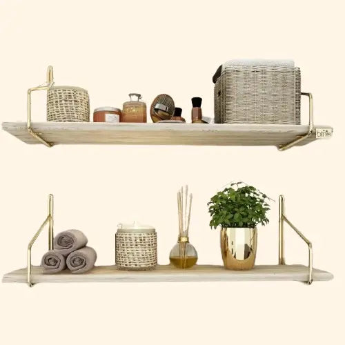 Etagère murale scandinave bois clair et métal doré