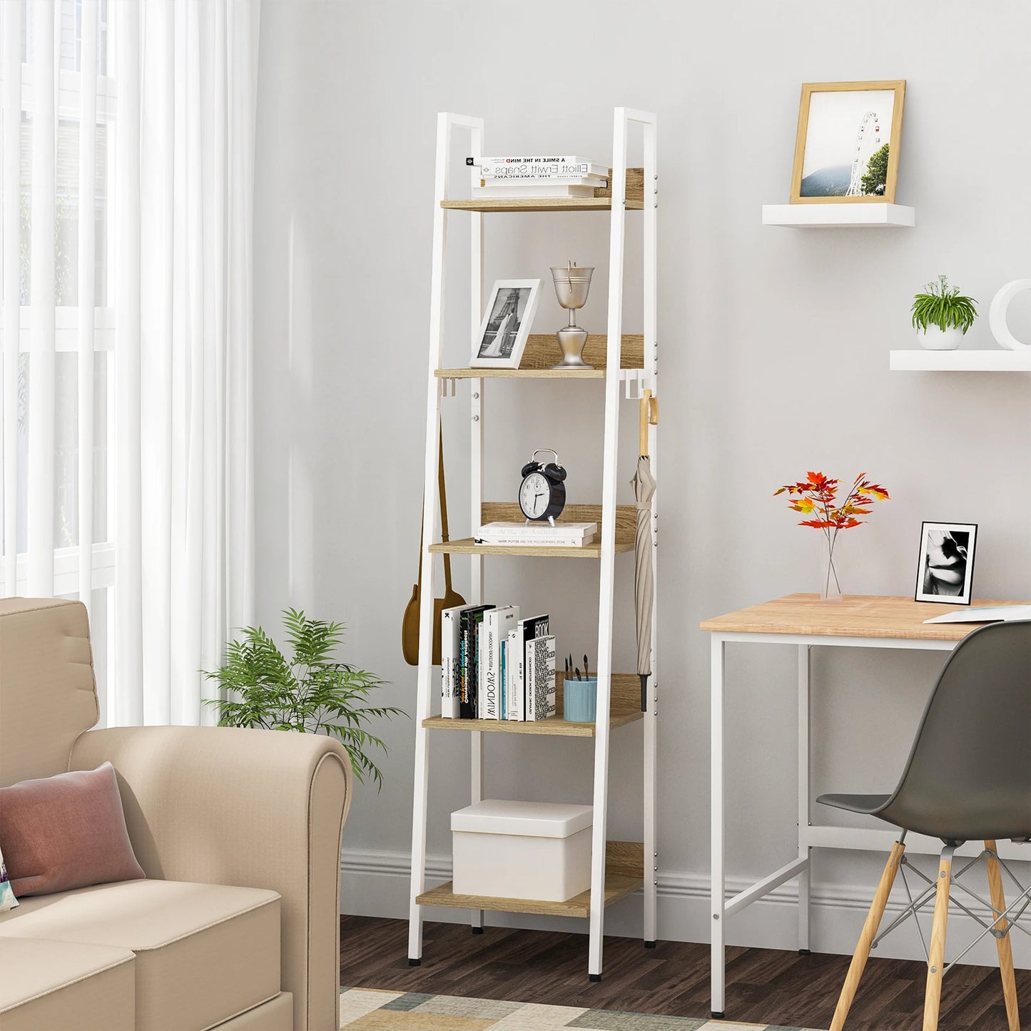 Etagère échelle scandinave en bois et métal 5 niveaux