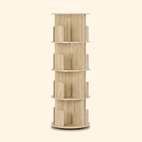 Bibliothèque Rotative 6 Niveaux En Bois Pin - Étagère à 360° Pour Livres, Décoration | Salon, Bureau