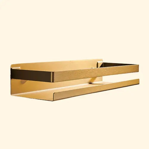Etagère murale en métal doré rectangulaire avec rebord pour salle de bain