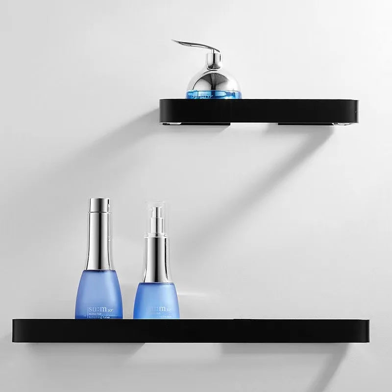 Etagère murale pour salle de bain en verre et métal noir