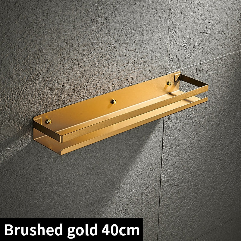 Etagère murale en métal rectangulaire avec rebord anti chute pour salle de bain de 40 cm