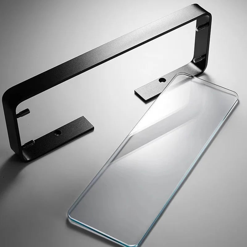Etagère murale pour salle de bain en verre et métal noir