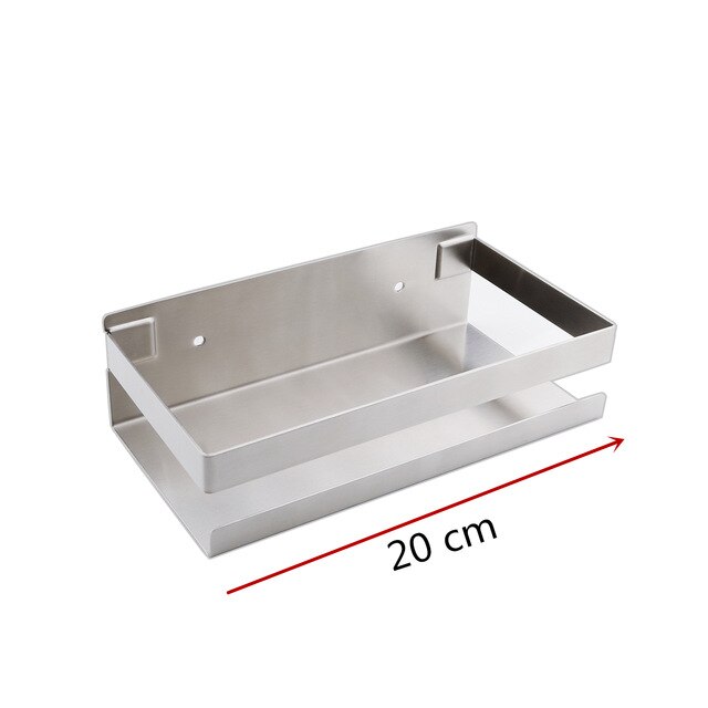 Etagère murale en métal rectangulaire avec rebord anti chute pour salle de bain en métal argenté
