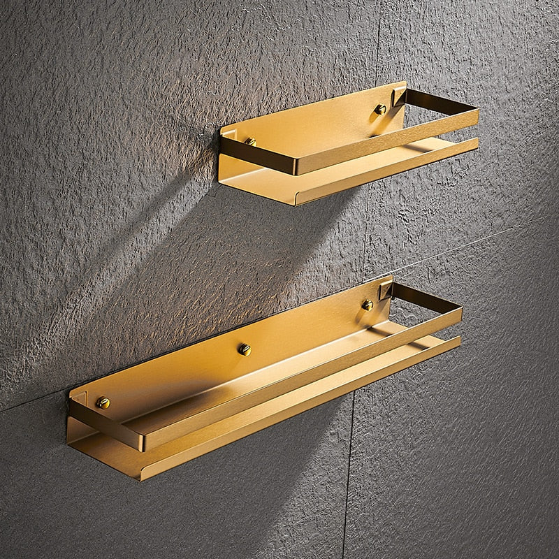 Double Etagère murale en métal rectangulaire avec rebord anti chute pour salle de bain