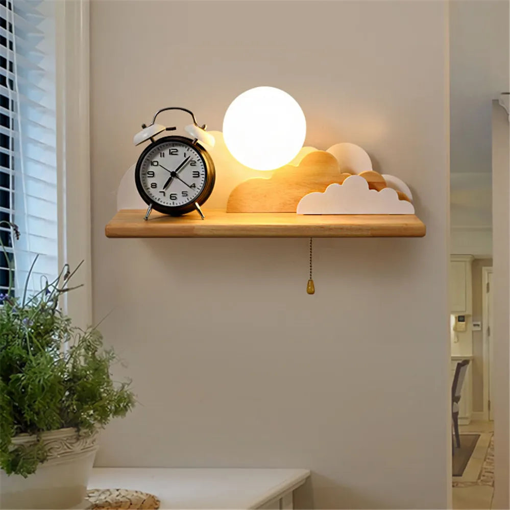 Etagère lumineuse murale bois nuage coloré