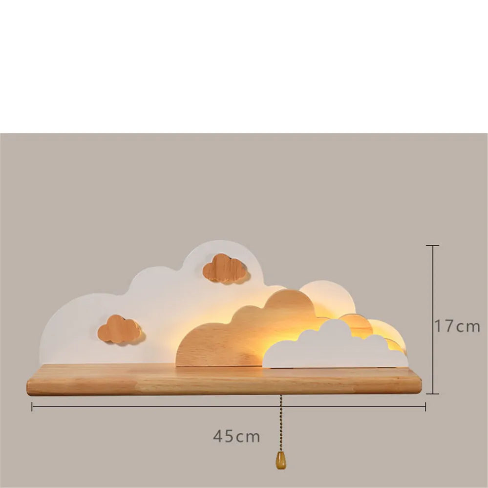 Etagère lumineuse murale bois nuage coloré