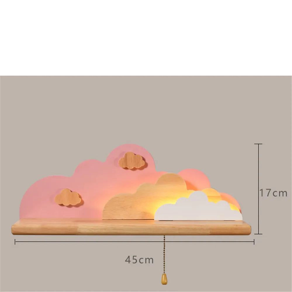 Etagère lumineuse murale bois nuage coloré