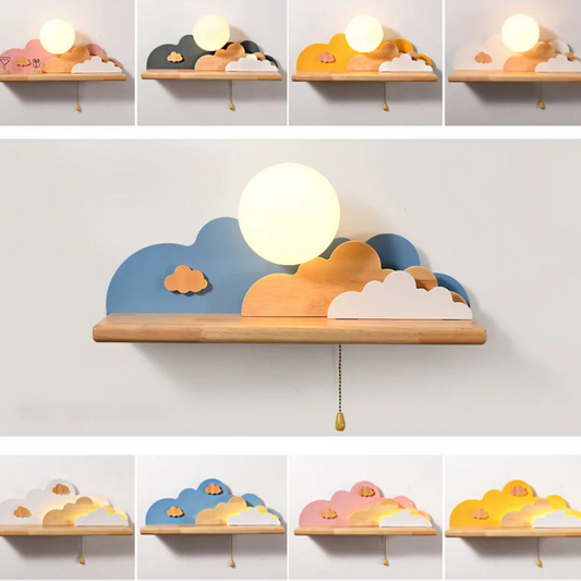 Etagère lumineuse murale bois nuage coloré