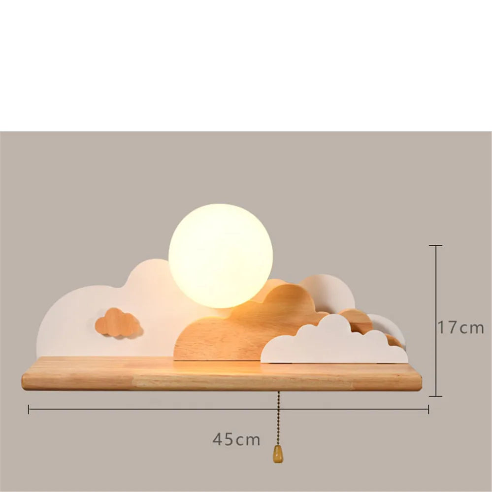 Etagère lumineuse murale bois nuage coloré
