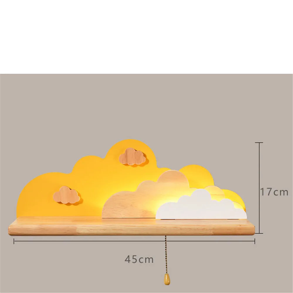 Etagère lumineuse murale bois nuage coloré