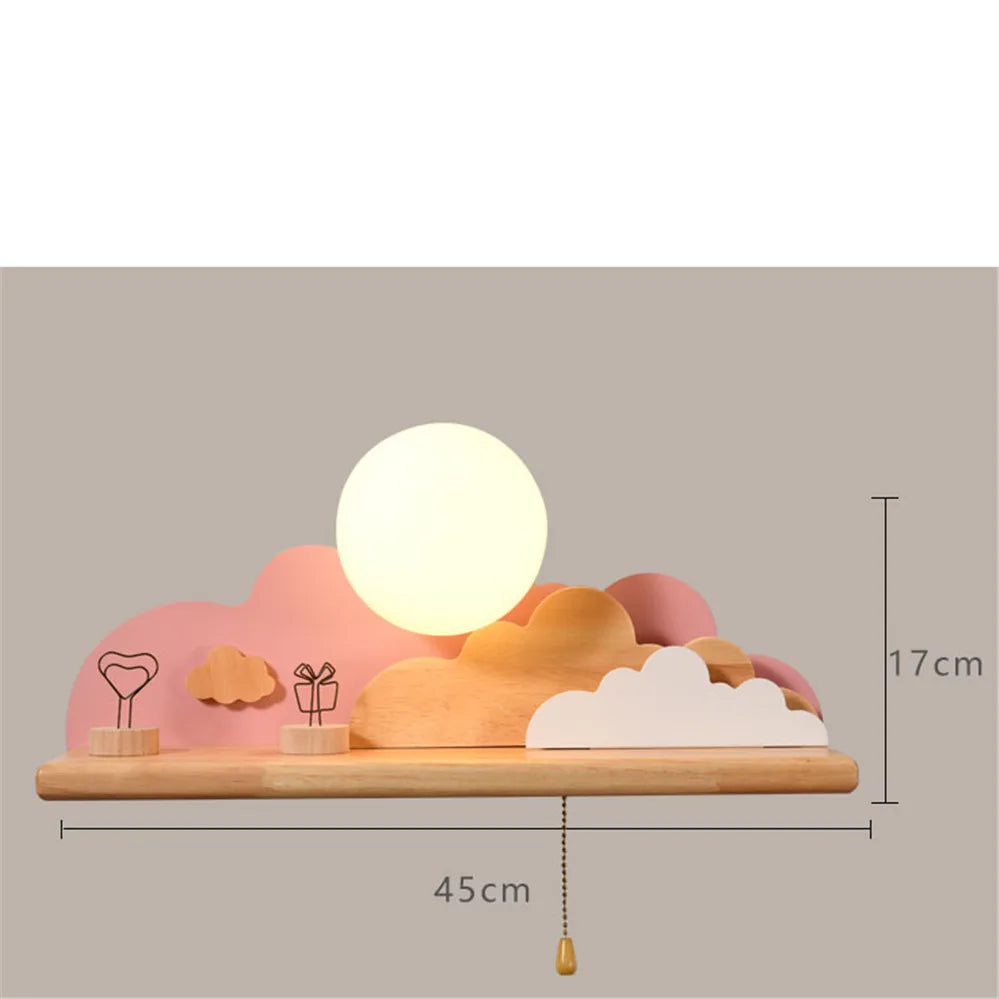 Etagère lumineuse murale bois nuage coloré