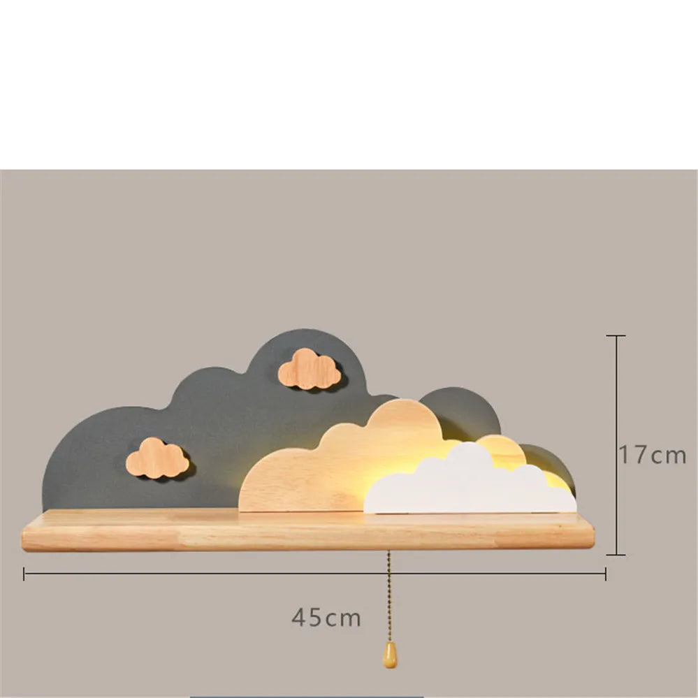 Etagère lumineuse murale bois nuage coloré