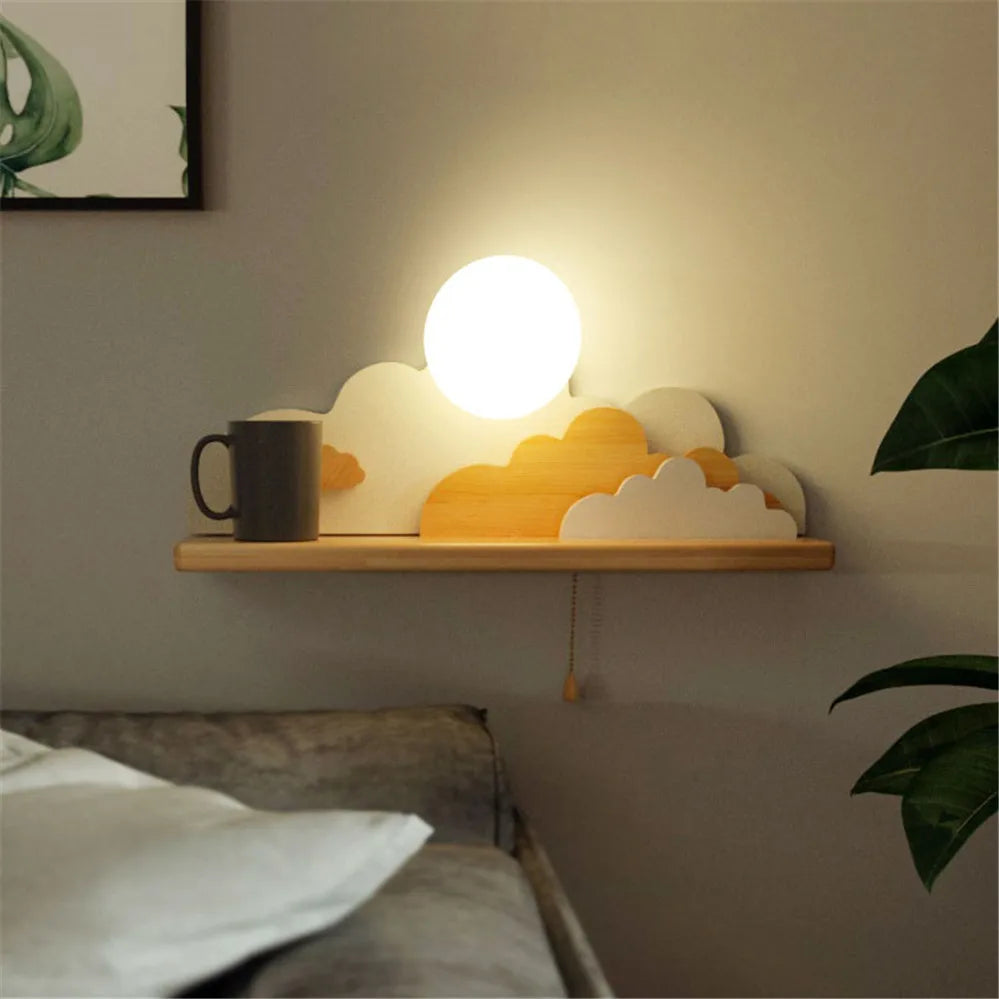 Etagère lumineuse murale bois nuage coloré