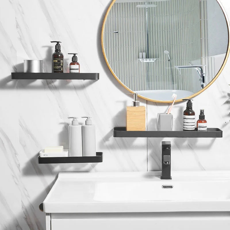 Etagère murale pour salle de bain en verre et métal noir
