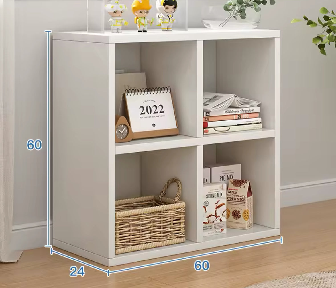Meuble étagère bas double niveau en bois clair