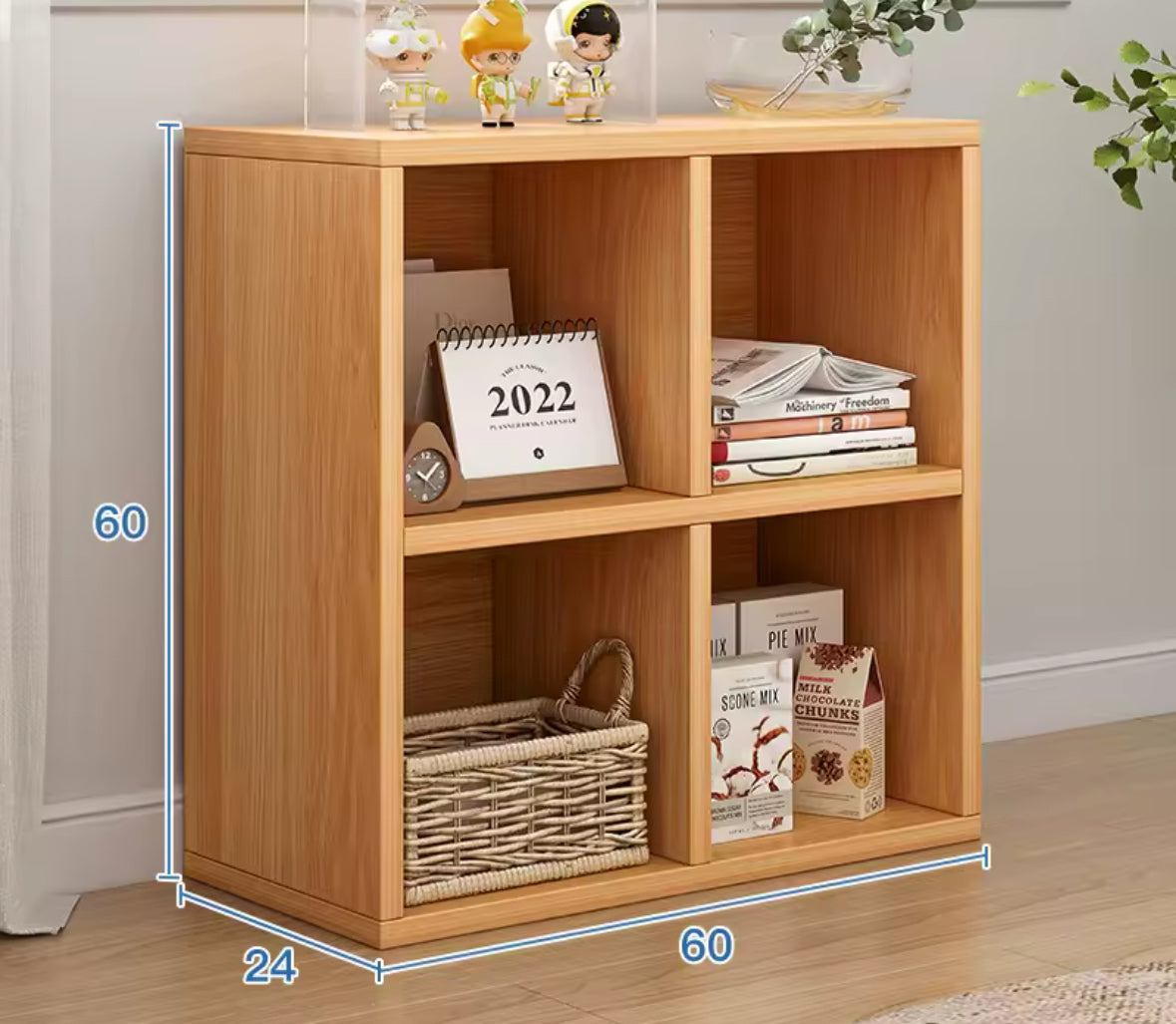 Meuble étagère bas double niveau en bois clair