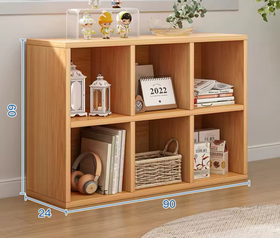 Meuble étagère bas double niveau en bois clair