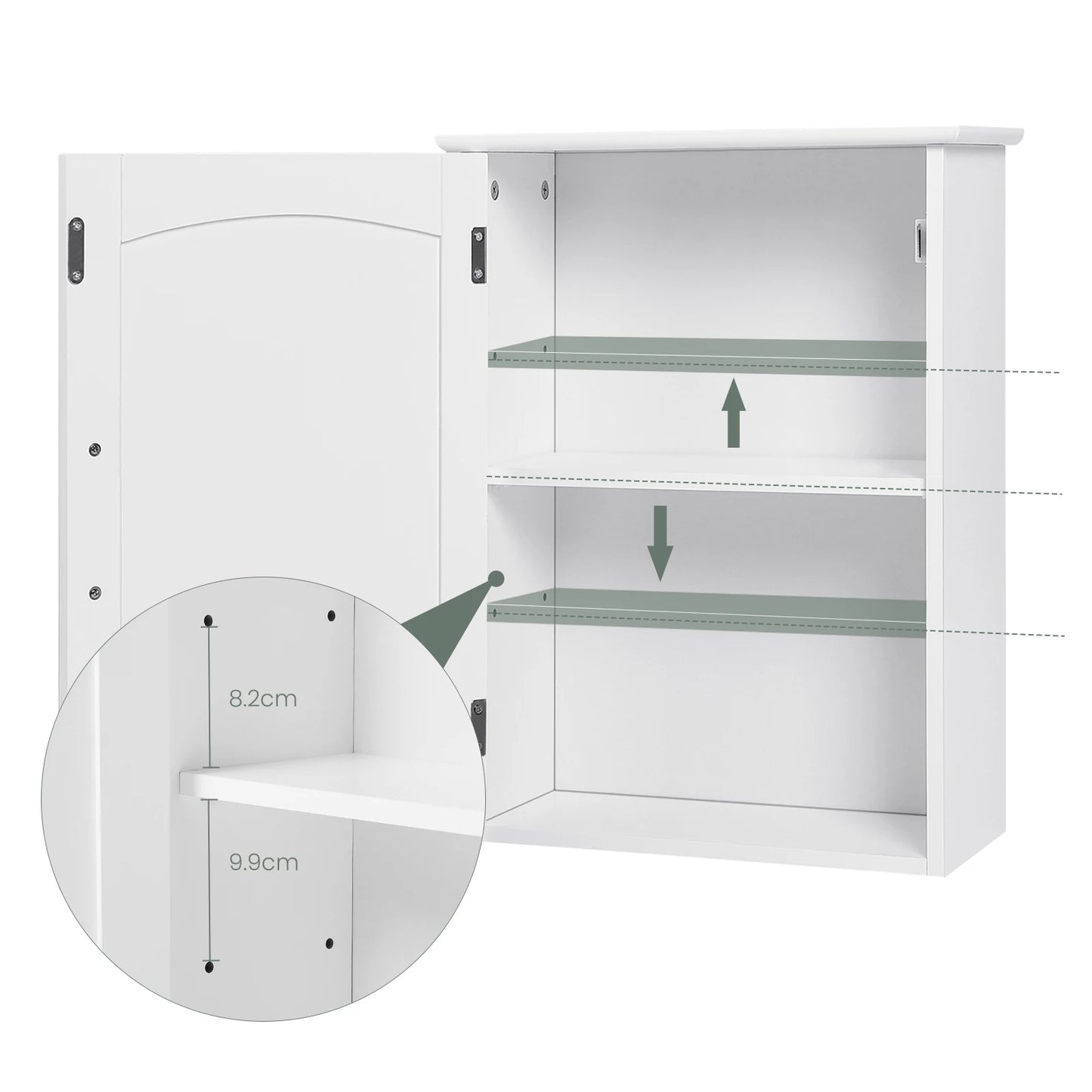 Petite armoire accrocher au mur blanche à porte avec une étagère réglable interieur