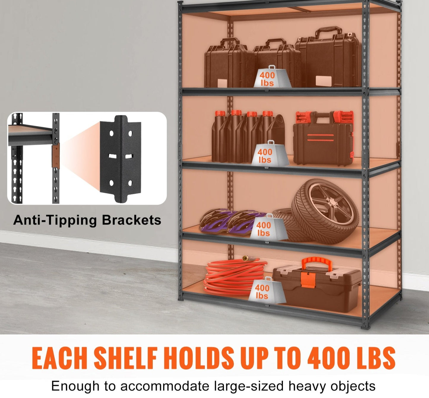 Etagère de rangement modulable 5 niveaux métal et bois rayonnage garage