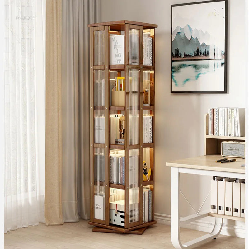 Etagère bibliothèque verticale tournante bois