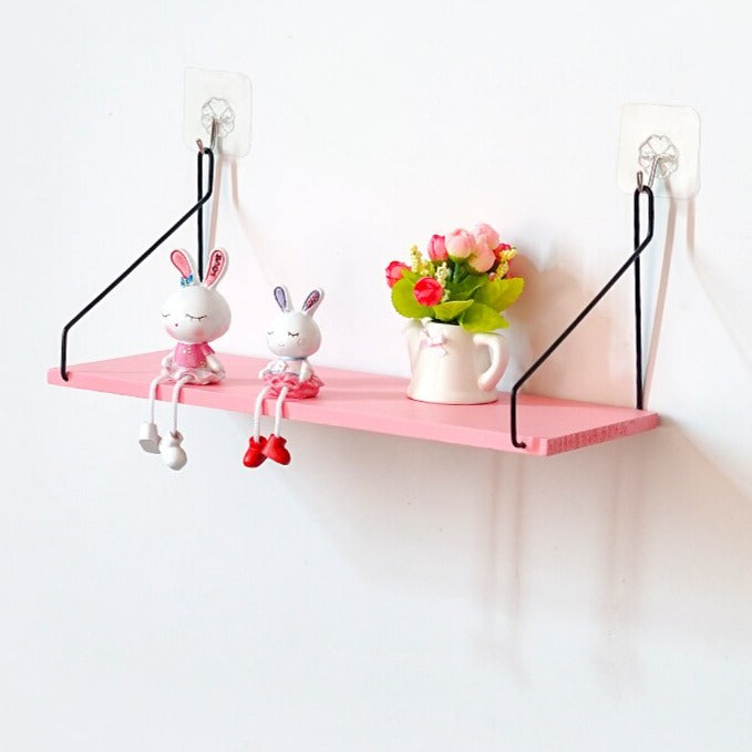 etagère murale suspendue fer noir et bois rose