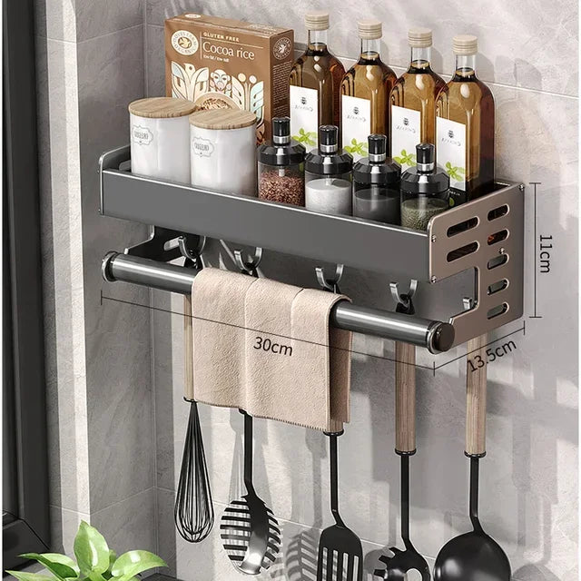 Etagère à épices murales design profonde en aluminium gris multi supports