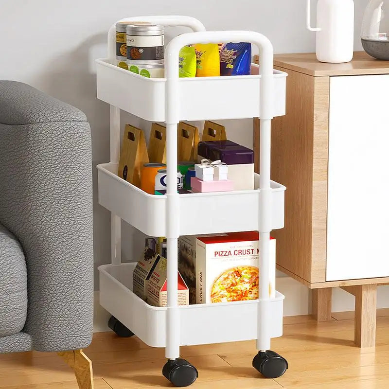 Etagère sur roulettes noires moderne en plastique blanc