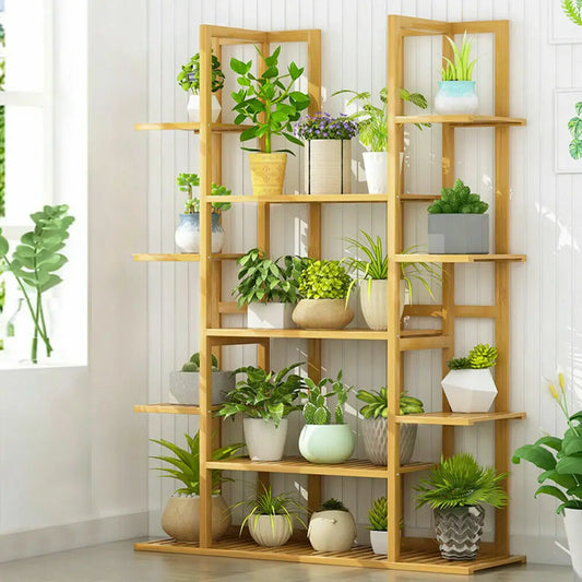 étagère à plantes bambou, support à fleurs 9 niveaux, porte-plantes en bois, étagère plantes intérieur