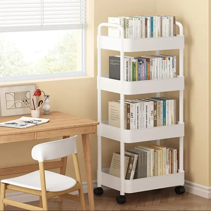 Etagère sur roulettes noires moderne en plastique blanc