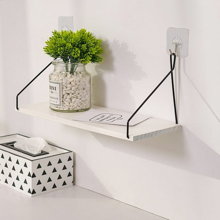 etagère murale suspendue fer noir et bois blanc