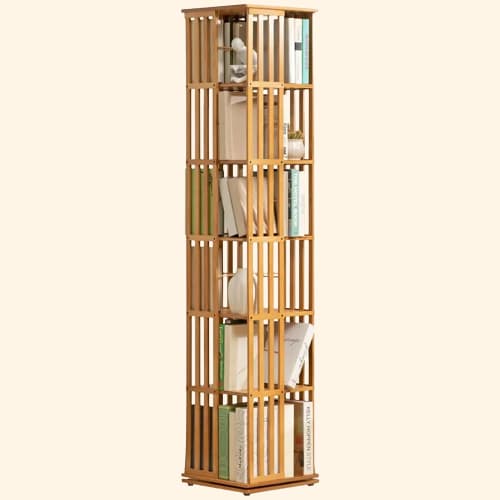 Bibliothèque colonne bois rotative | Etagera