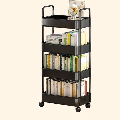 Etagère sur roulettes noires moderne en plastique noir