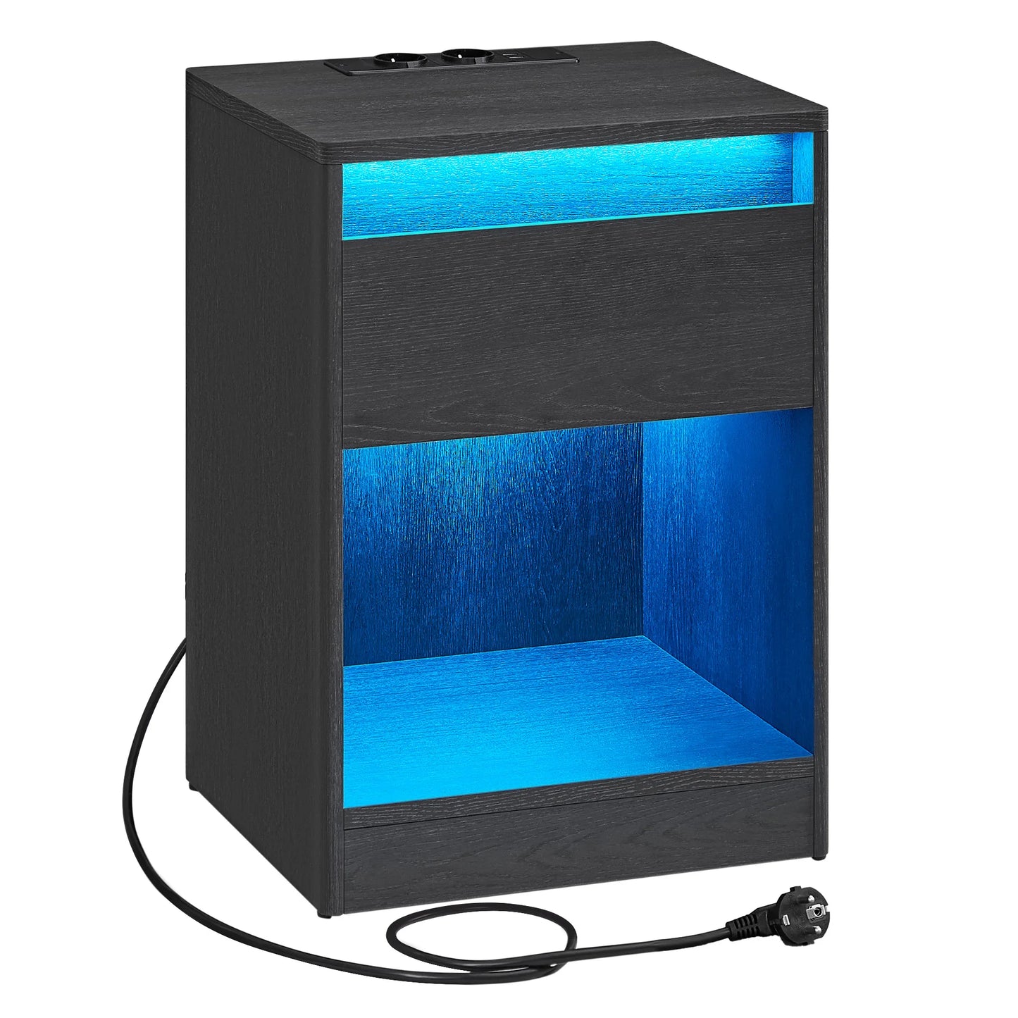 Meuble de chevet lumineux en bois avec niche et tiroir