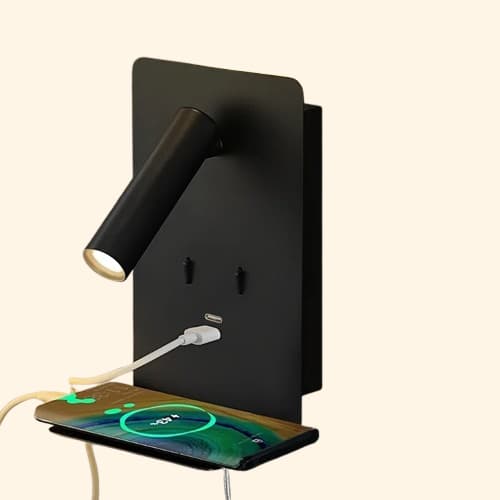 Etagère lumineuse led chambre verticale liseuse en métal avec port usb