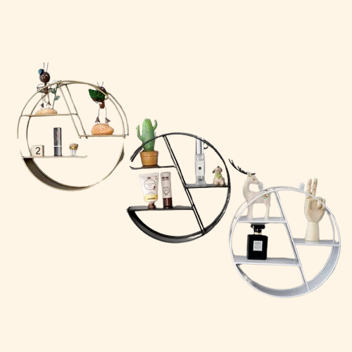 Etagère murale ronde en métal avec petites planches de support