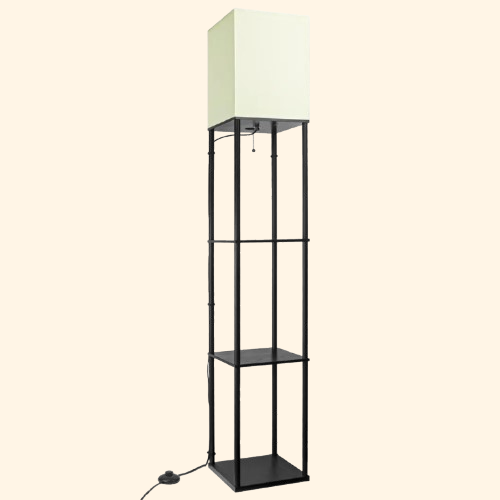 Lampadaire industriel avec étagères et abat-jour carré