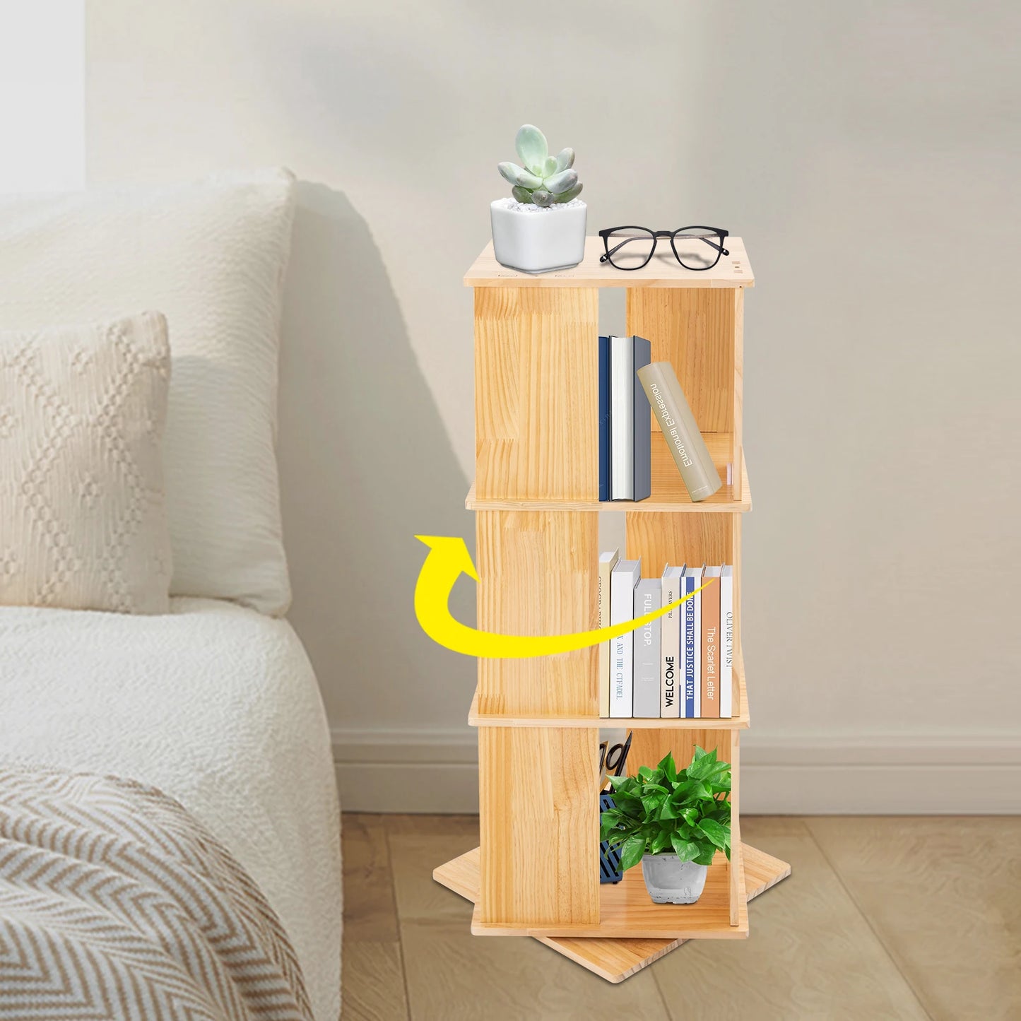 Etagère à livres verticale rotative carrée en bois DIY