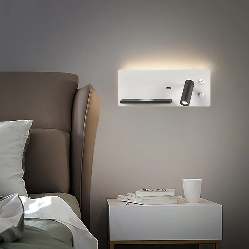 Etagere chevet murale avec spot led intégré