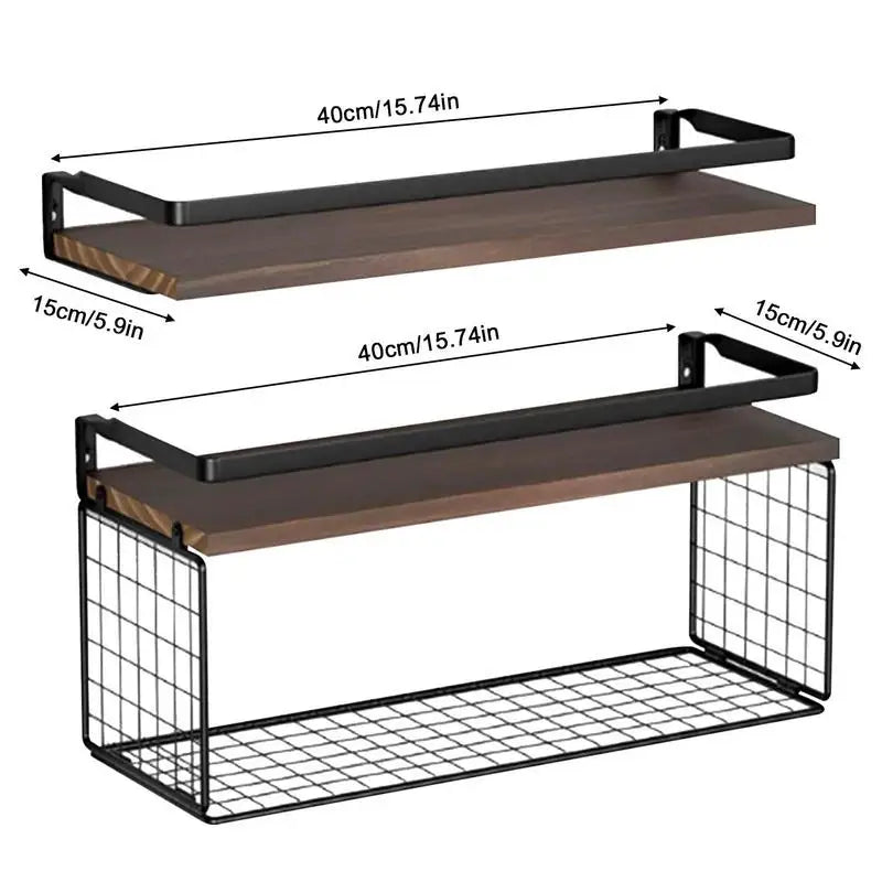 Etagère murale flottante en bois et noir avec rebord