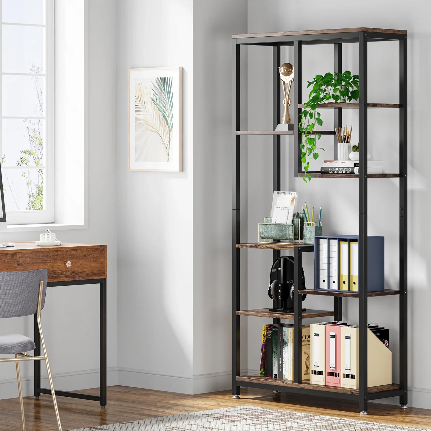 Etagère haute métal et bois sur pieds