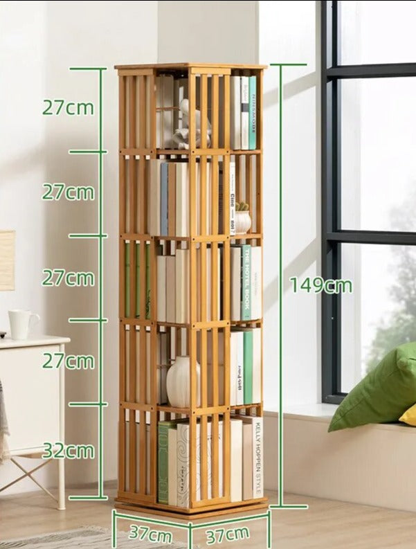 Bibliothèque colonne bois rotative 5 cases