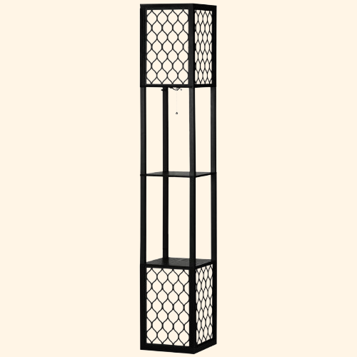 Lampadaire noir rectangulaire avec étagère 26x26x156 cm