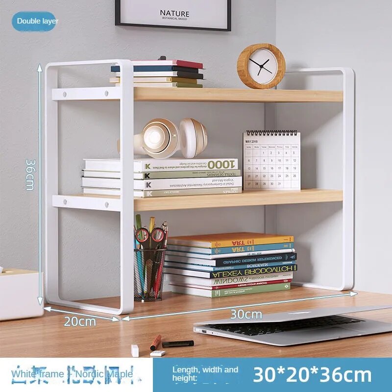 Etagère bureau à poser moderne double niveaux bois et métal