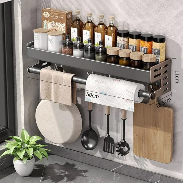 Etagère à épices murales design profonde en aluminium gris multi supports