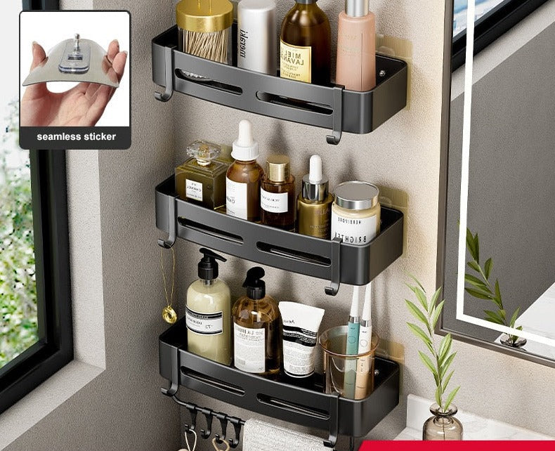 Etagère murale aluminium salle de bain à multiples supports