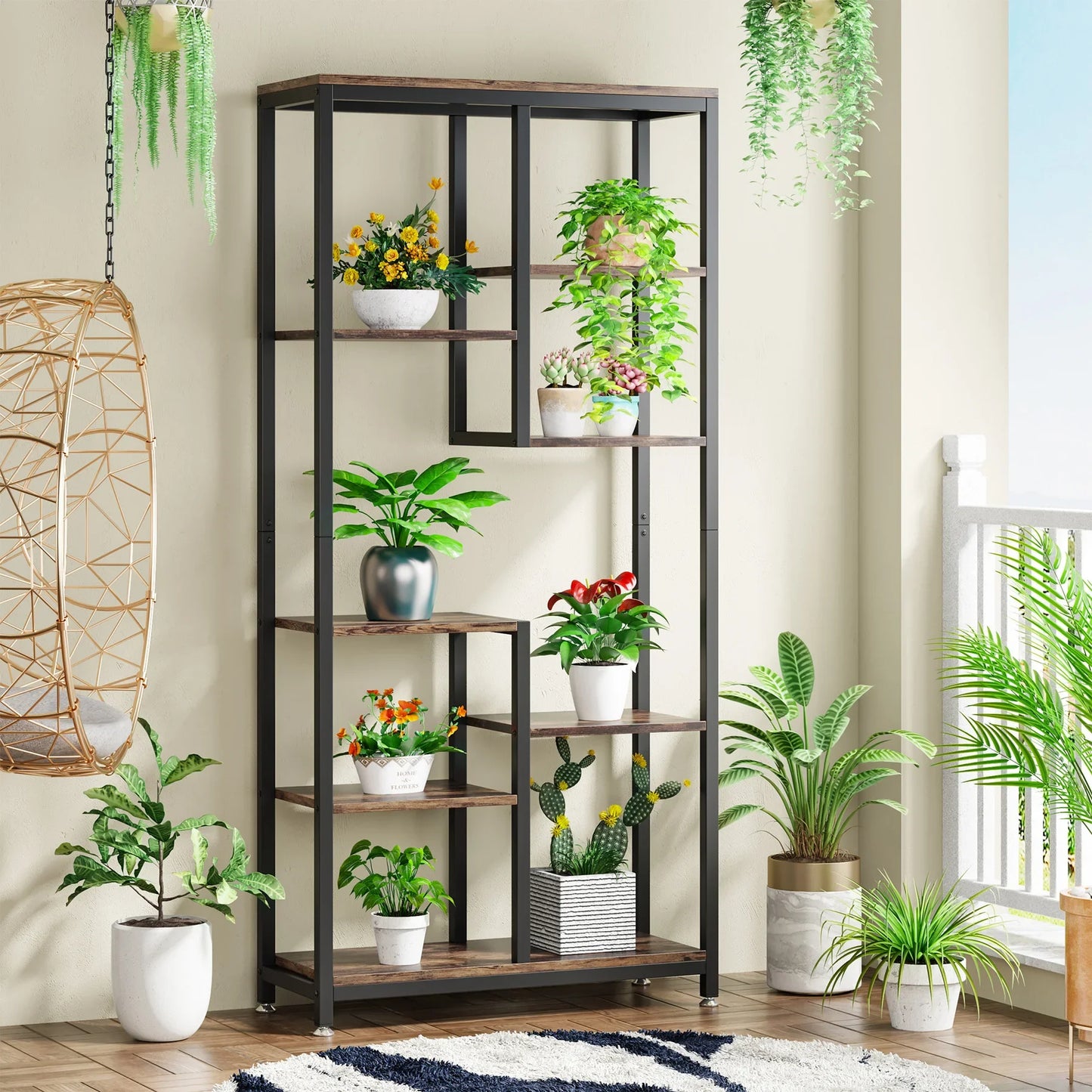 Etagère haute métal et bois sur pieds