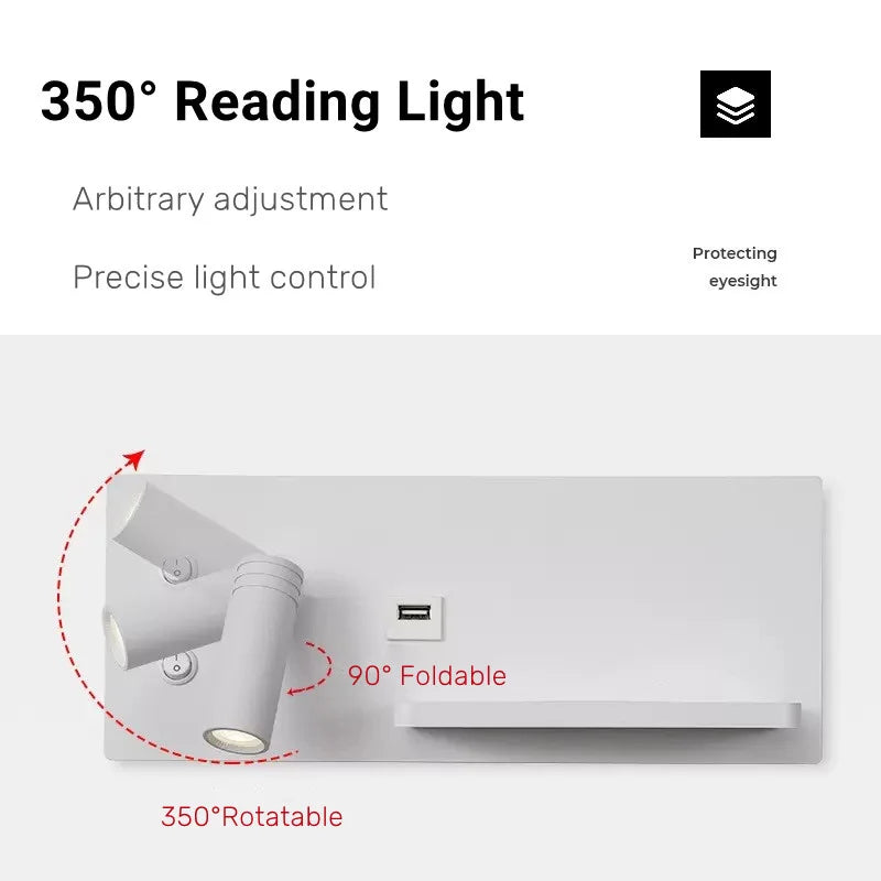 Etagere chevet murale avec spot led intégré