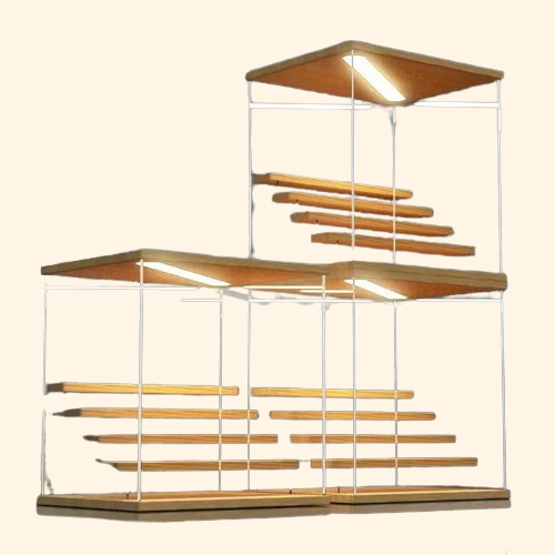 Etagere led presentoir bois et vitre