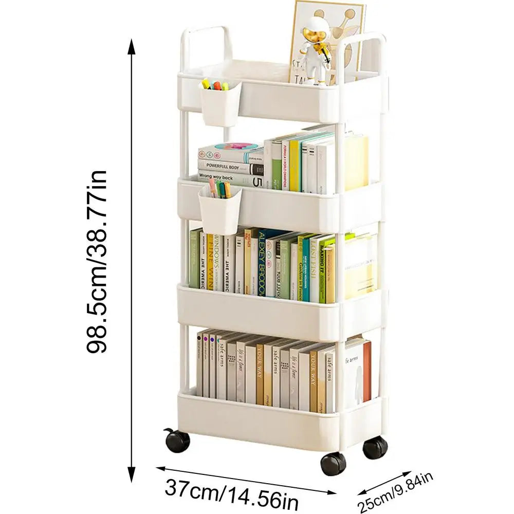 Etagère sur roulettes noires moderne en plastique blanc 4 étages